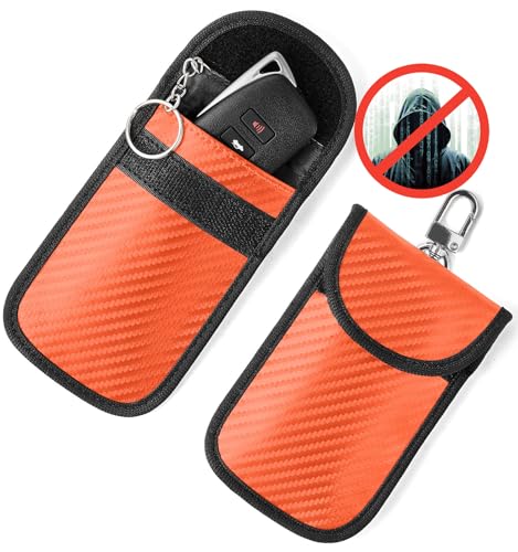 Vammcht Upgraded Faraday Bag for Key Fob (2 Pack), Premium Faraday Key Fob Protector– Car RFID Signal Blocking, Car Security Protection, Anti-Theft Pouch, Anti-Hacking Case Blocker Orange