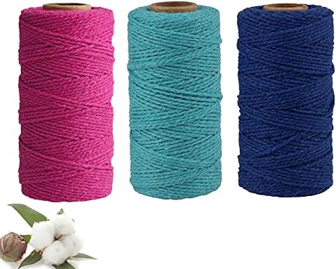 Jaspond 20 Colours Macrame Cord 2mm×100m, Cotton Cord String Rope, butchers string 2 Strand Twisted, Handmade Craft for Wall Hanging, Plant Hanger, Knitting, Textile Decoration