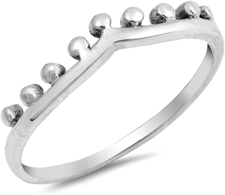 Chevron Crown Tiara Ball Bead Ring New .925 Sterling Silver Band Sizes 4-10