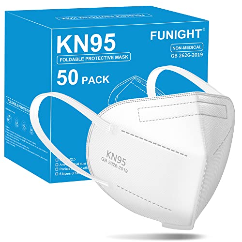 Funight KN95 Face Mask 5-Ply Breathable Filter Efficiencyâ¥95% Protective Cup Dust Disposable Masks Against PM2.5 White 50 Pack
