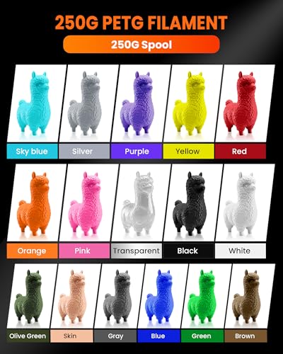 Image of TECBEARS PETG Filament Bundle, 250g /Spool, 16 Color, 4kg in Total, Black+White+Gray+Olive Green+Red+Pink+Orange+Blue+Cyan+Green+Yellow+Beige+Purple+Transparent+Coffee+Sliver