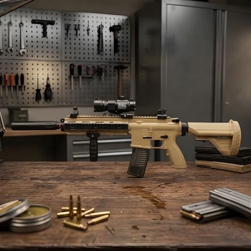 Image of Trocshop M416 Gel Blaster Toy Gun, Military Theme, Plastic, Big Size, for Ages 14 and Up, Includes 10k+1K Gel Ball Bullets (Blazing Beige Finish)