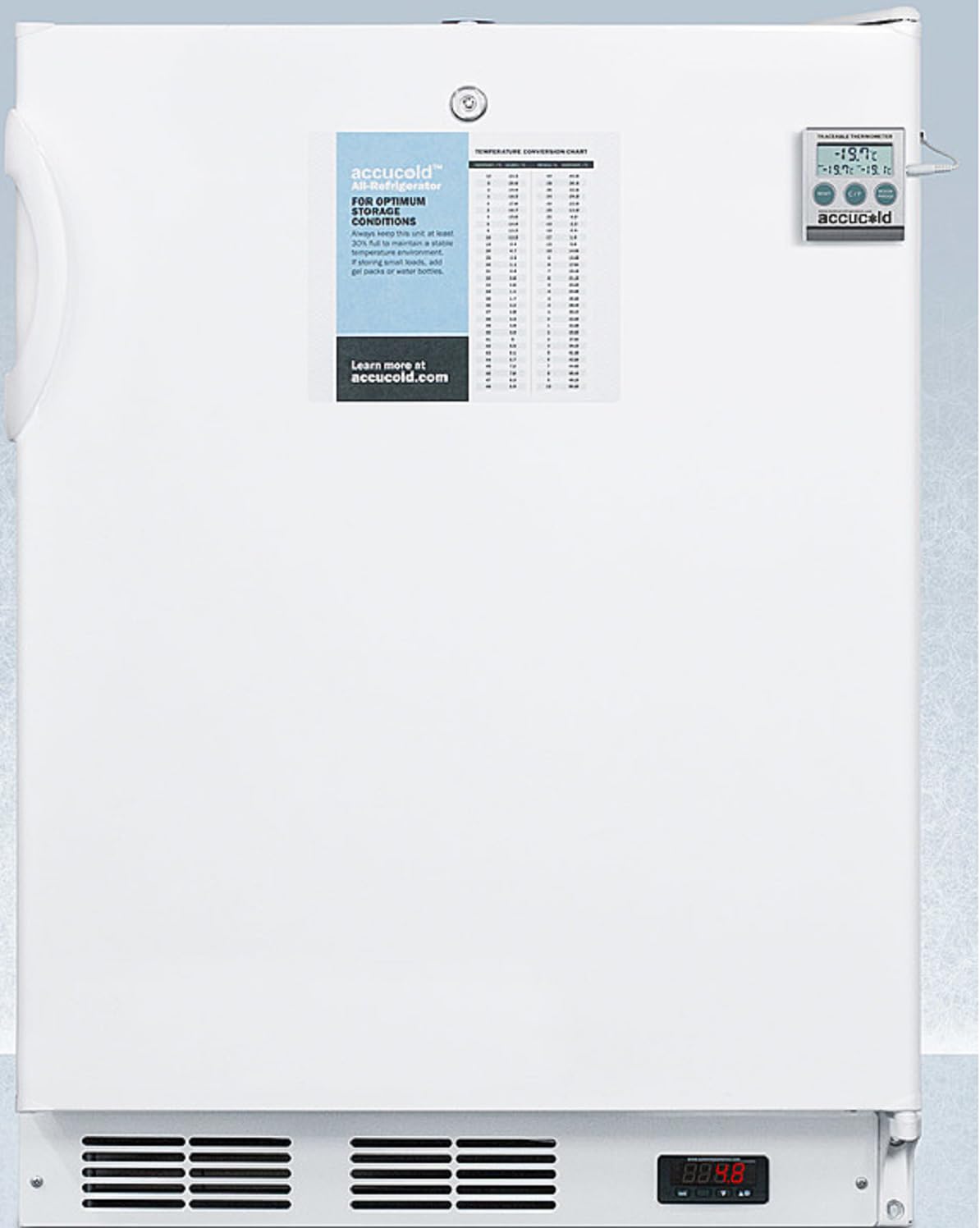 Accucold FF7LWPLUS2ADA 24-Inch Wide All-Refrigerator - White; ADA Compliant; NIST Calibrated Temperature Display; Commercially Approved; RHD (Right-Hand Door Swing); CARB Compliant on Fridge.com
