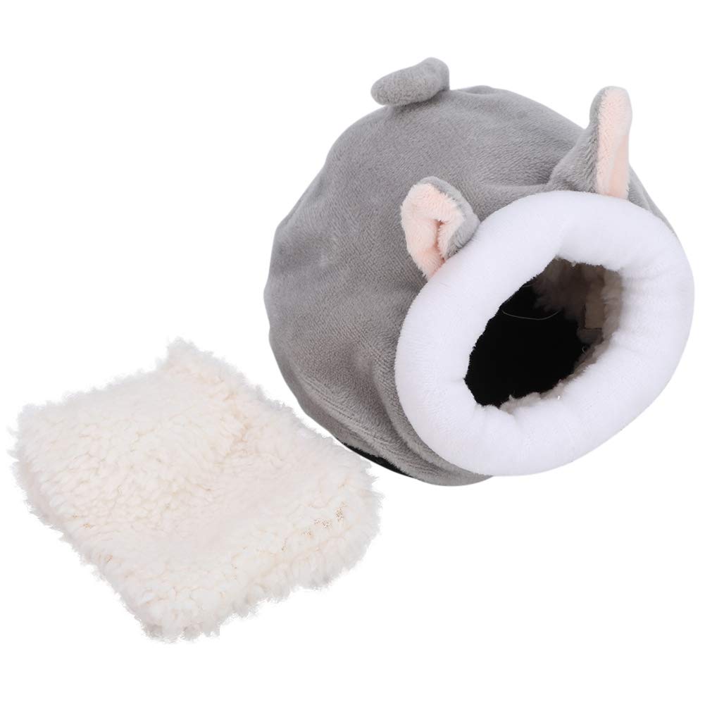 Zerodis Mini cama para hámster, con forma de animal de dibujos animados, cama cálida de invierno para animales pequeños, erizo, ratas, hámster enano, jerbo (gris)