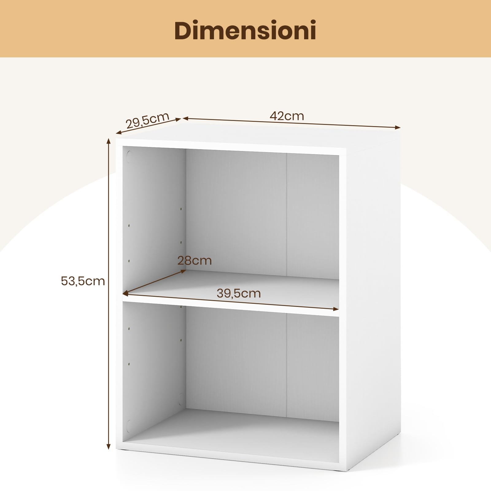 SOARS Libreria a 2 Cubi, Ripiano Mobile con 5 Posizioni Regolabili, Libreria 2 Livelli con Tappetini Antiscivolo e Adesivi per Fori delle Viti, Adatto per Studio, Soggiorno e Cucina (Bianco)