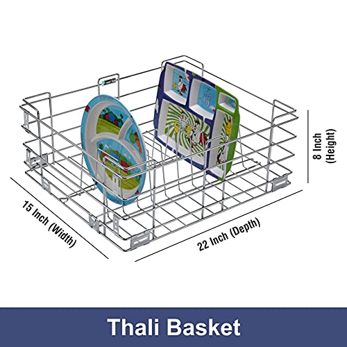 Image of SmartSlide Stainless Steel Plate /Thali Basket for Modular Kitchen Drawer | 15 x 22 x 8 Inch Kitchen Rack | Plate Holder & Utensil Organizer