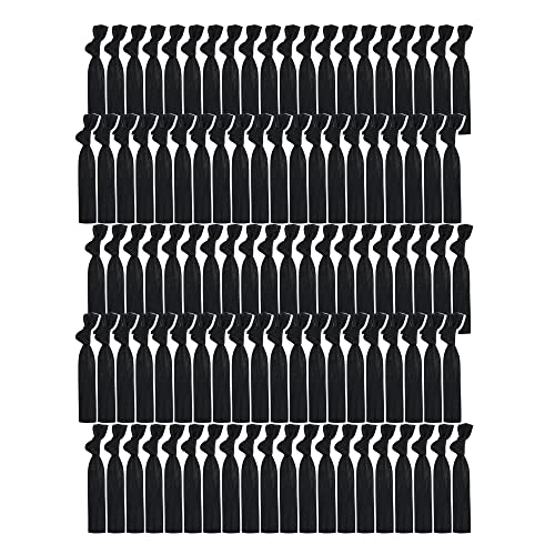 MEEDEE Neutral Tones 100 PCs Elastic Hair Ties Black No Crease Ponytail Holders No Pull Black Ribbon Women Yoga Twist Hair Accessories Hand Knotted Fold Over Solid Color