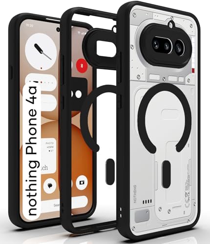 Image of RIGGEAR Shockproof Sleek Hybrid Armor Magnetic Back Cover Case Compatible with MagSafe Accessories for Nothing Phone 4a 5G (Clear PC + Black TPU Bumper)