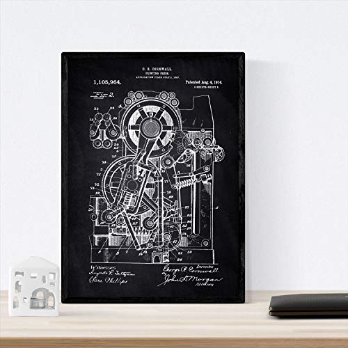 Nacnic patent Poster printing press 2. Print with old design patent in A3 size with black background, 42L x 29.7W cm - Image 2