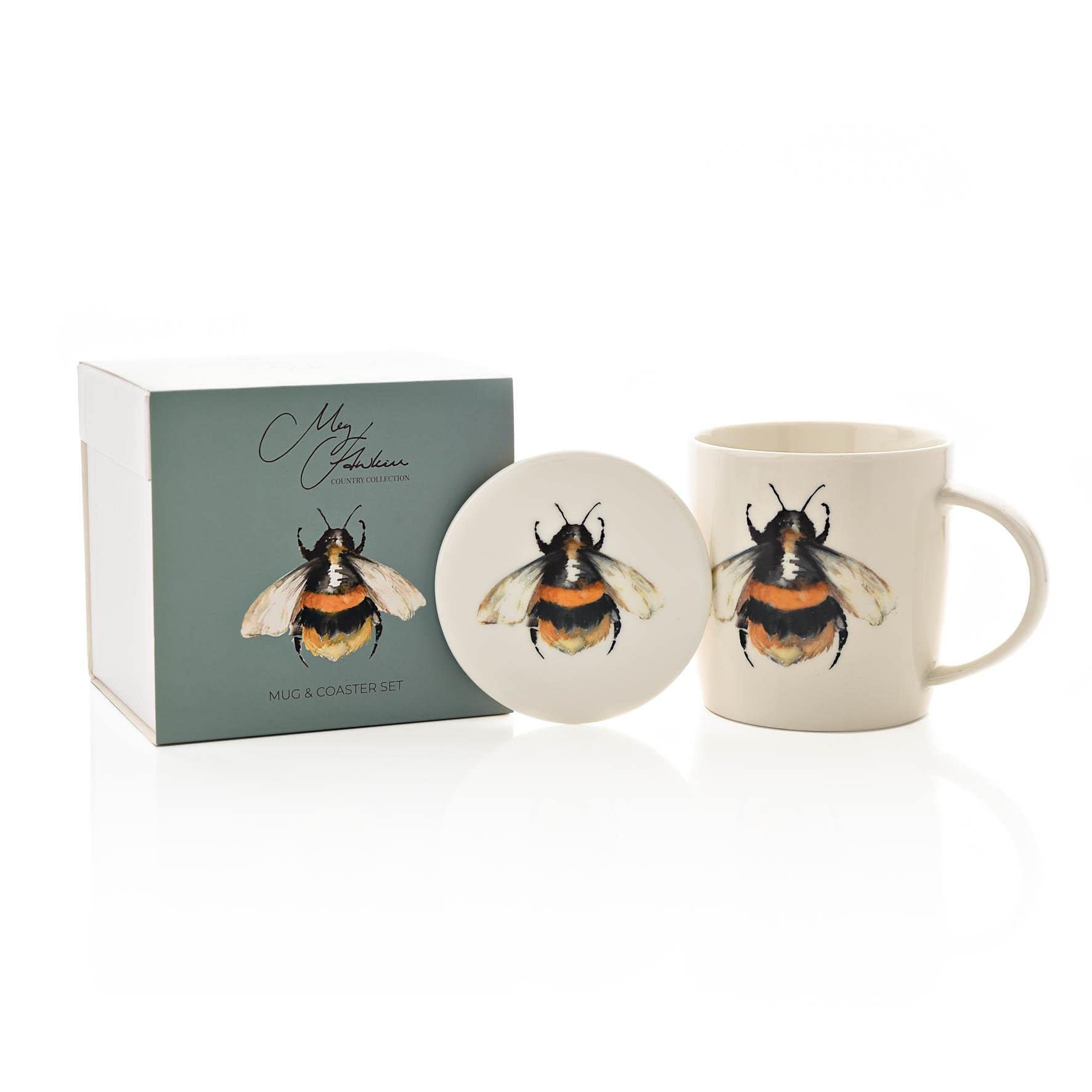 Meg Hawkins Bee Design Porcelain Coffee Mug and Coaster Boxed Set