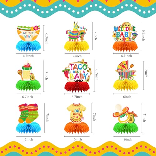 Image of Mexican Fiesta Shower Decorations - 9Pcs Taco Bout A Baby Cinco de Mayo Honeycomb Centerpieces for Mom to Be Gender Reveal Party Supplies Set Newborn Ornaments Table Toppers