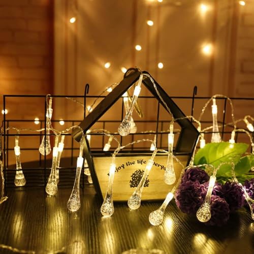 Image of One94Store Drop String Lights - 14 LED, 3 Meter, Warm White, Waterproof Decorative Fairy Lights for Indoor /Outdoor, Garden, Diwali, Christmas, Wedding, Party & Festival Decoration (Pack of 3)