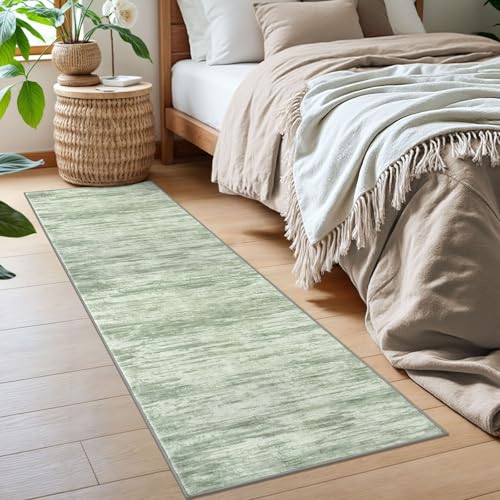 2x6 Sage Green Modern Abstract Runner Rug for Hallways, Super Soft Hallway Decor Kitchen Rugs with Non-Slip, Non-Shedding Washable Rug for Entryway Bedroom Indoor