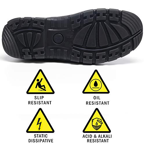 Men's Work Boots Soft Toe Slip On Waterproof Slip Resistant Anti-Puncture Safety Work Shoes,Black,7.5,8024