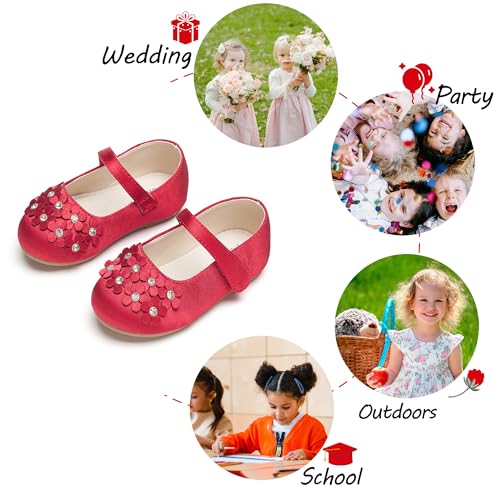 Image of PHIRAMIN Toddler Flower Girl Glitter Dress Shoes Little Girl Ballet Flats Bow Wedding Party