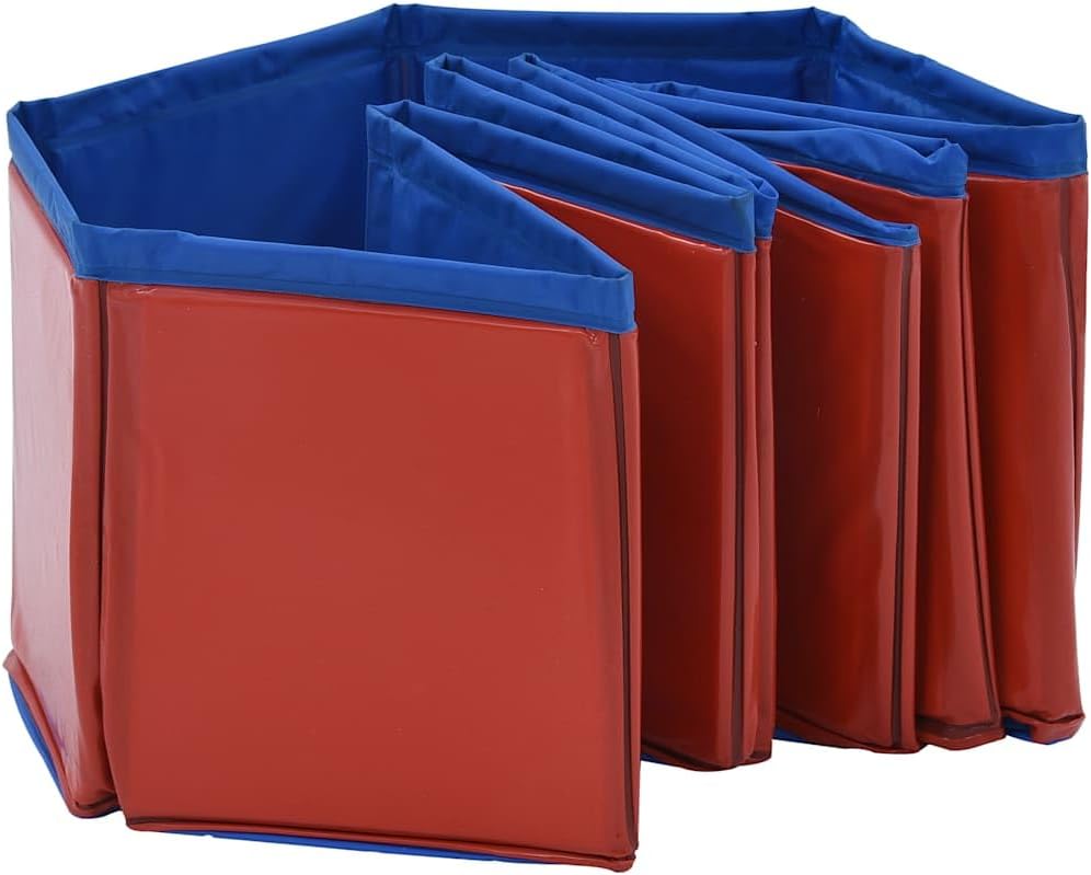 Red PVC Collapsible Dog Swimming Pool 31.5 x 7.9 Inch Foldable Pet Bathing Tub for Medium Breeds Portable Durable Anti-Slip Design Easy to Clean Outdoor Indoor Use