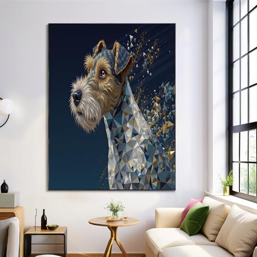 Art mural poster géométrie Fox Terrier tableau abstrait bleu foncé