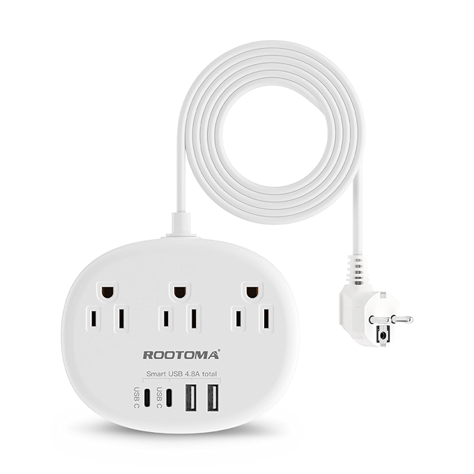 欧洲旅行插头适配器 USB C，3个交流插孔和4个USB端口