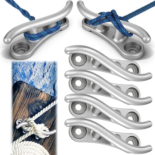 Jenaai 4 Pack Dock Cleats 10 Aluminum S Boat Dock Cleats with Recessed Mounting Holes for Rope Marine Decks Kayak Silver