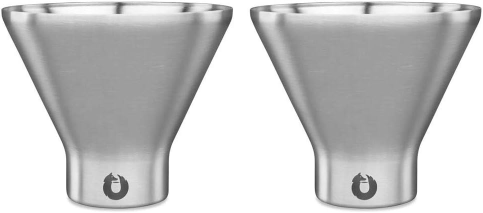 SnowfoxPremium Vacuum Insulated Stainless Steel Martini Glass, Set of 2, Martinis Stay Icy Cold, Stemless Cocktail Glasses, Elegant Home Entertaining, Bold Beautiful Barware Set, 8 oz