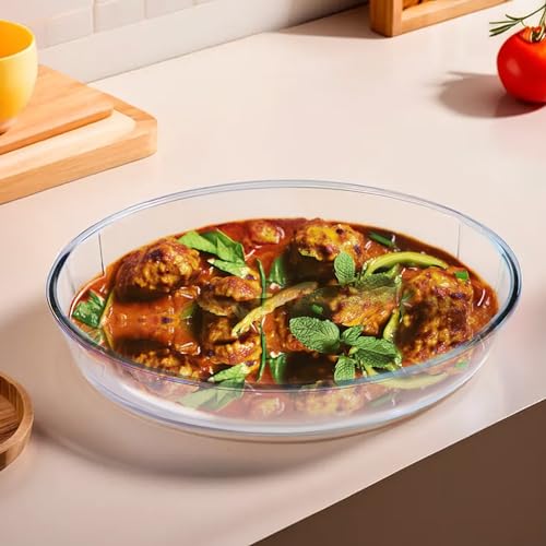 Image of UMAI Borosilicate Glass Baking Tray-Oval Shape (2.4L) | Transparent Microwave Oven Safe Utensils | Rectangular Bread Moulds for Baking | Dishwasher Safe | Multipurpose use Serving Tray (Iridescent)
