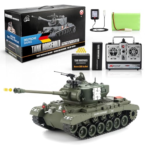 GOODS+GADGETS Tanque RC Alemán Tiger I 2.4GHz R/C Modelo a Escala 1:16 con función de Disparo, Sonido   RTR (Pershing Snow Leopard)