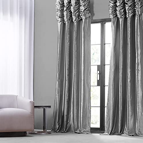 Image of HPD Half Price Drapes Ruched Faux Taffeta Silk Curtains 84 Inches Long Room Darkening Curtains for Bedroom & Living Room (1 Panel), 50W x 84L, Platinum