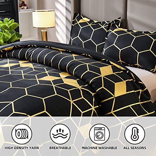 Btargot Ultra Soft All Season Lightweight Modern Geometric Glam Metallic Print Bedding Comforter Sets, Matching 2 Pillowcases, Decorative Pillow, King, Black Gold #TOP1