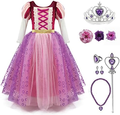 TYHTYM Rapunzel Costume Little Girls Tangled Princess Cosplay Flowers Purple Dress Up Halloween Birthday Party With Tiara Accessories (Rapunzel, 2-3T)