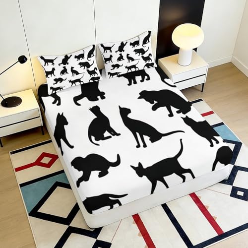 Linge de lit chat drap-housse microfibre 200x200 tout enveloppant