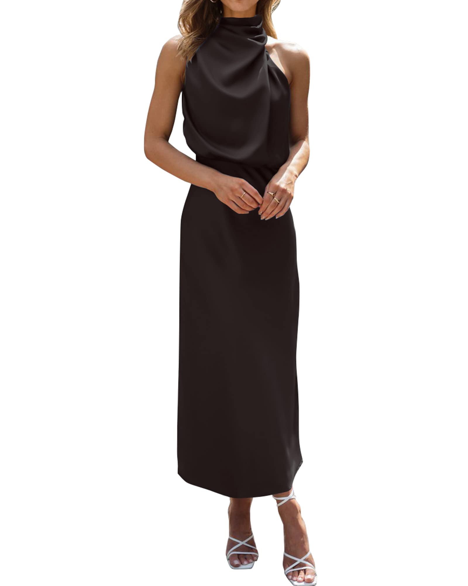 BTFBM Cocktail Dresses for Women Sleeveless Mock Neck Keyhole High Waist Maxi Wedding Guest Dress Spring Clothes 2026