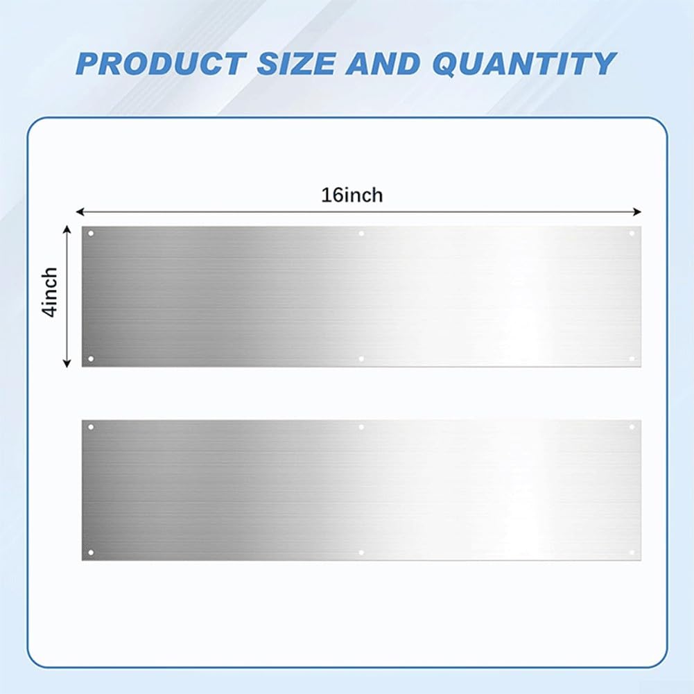 Lot de 2 plaques de poussée de Porte en Acier Inoxydable - 41 x 11 x 1,5 cm - Protection de Porte en tôle - Empêche l'usure du Bas de la Porte - Argenté