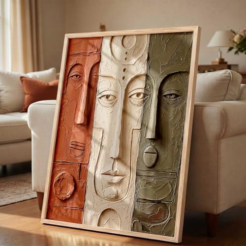 Image of kotart Relief Face Wall Art - Modern Abstract Portrait Sculpture,| Aesthetic Paintings With Frame For Living Room Bed Room Hotel Wall Decor Digital Reprint (14X20 inch)
