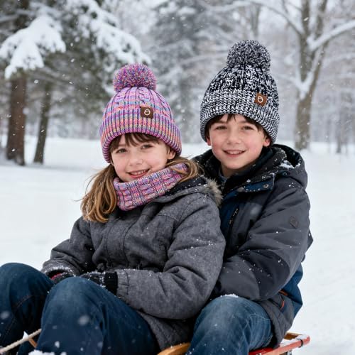 Image of ZOORON Kids Winter Hat Gloves Scarf Set, Girls Boys Hats Beanie with Pom