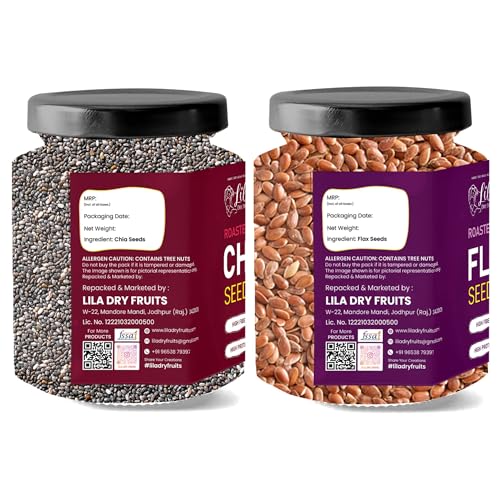 Image of LILA DRY FRUITS Roasted Chia Flax Seeds Combo Pack 200 Grams (100g x 2) | Daily Health Seed Mix | Crunchy Roasted Seeds for Everyday Use | Balanced Nutrition & Clean Snacking Perfect for Gifting