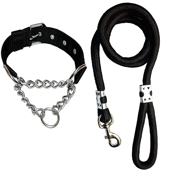 RvPaws Combo of Dog Choke Collar & Durable Training Rope Leash for All Breed Size Dogs - Black (Large) (B0BJFCXPYT) Amazon Price History, Amazon Price Tracker