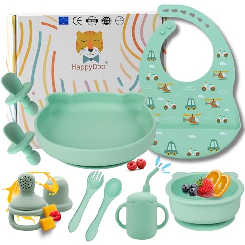 HappyDoo | Vajilla Bebé de Silicona | Set 12 Piezas | Crea Momentos Especiales en Cada Comida | Antideslizante, Seguro y Suave | Libre de BPA, Ideal para Bebés desde 6 Meses