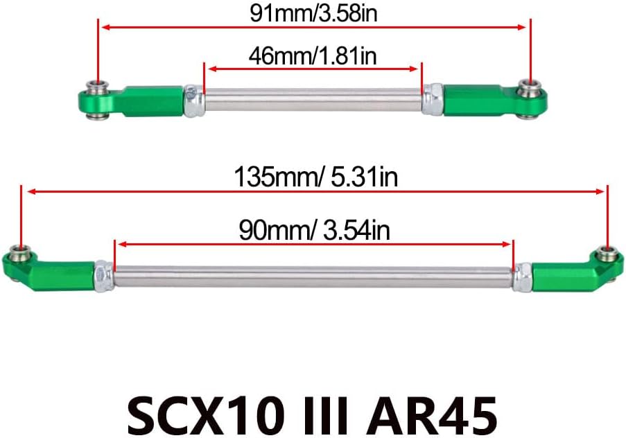 SCX10 III Steering Rod,Metal Adjustable Steering Rod for 1/10 RC Rock Crawler Car SCX10 III & VS4-10 Phoenix Chassis Upgrades (SCX10 III Green)