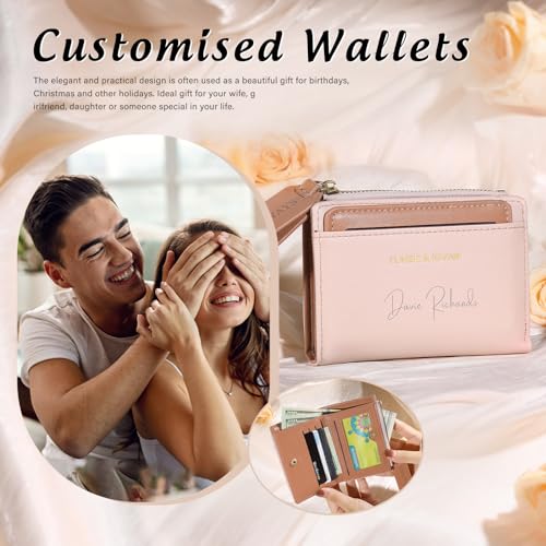 Personalized Womens Wallets with Photo Name Ladies Wallet: Custom Wallet for Women - Leather Minimalist Womens Wallet Birthday Christmas Valentines Gift (Style A, Pink)2