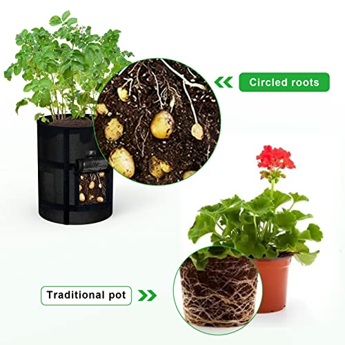 Mekolife 6-Pack 10 Gallon Grow Bags With Window To Harvest - Potato Grow Bags With Handles - Thickened Fabric Pots - Large Garden Grow Bags - Tomato Vegetables Grow Bags With Harvest Window #TOP5
