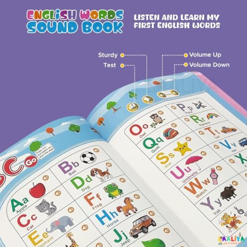 Image of Interactive English Words Sound Book | 13 Learning Themes & 300+ Words | Educational Talking Book for Kids | Learn Alphabets, Animals, Fruits & More | Musical Learning Toy for Toddlers