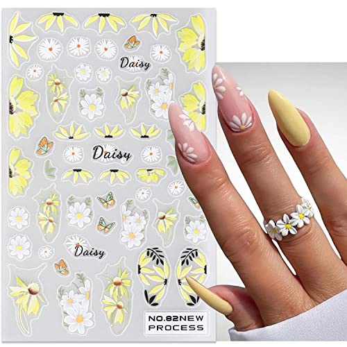 6Sheets Flowers Nail Art Stickers, Spring Summer 3D Self-Adhesive Butterfly Nail Decals, Daisy Heart Diy Nail Accessories Acrylic Nail Decoration For Women #TOP1