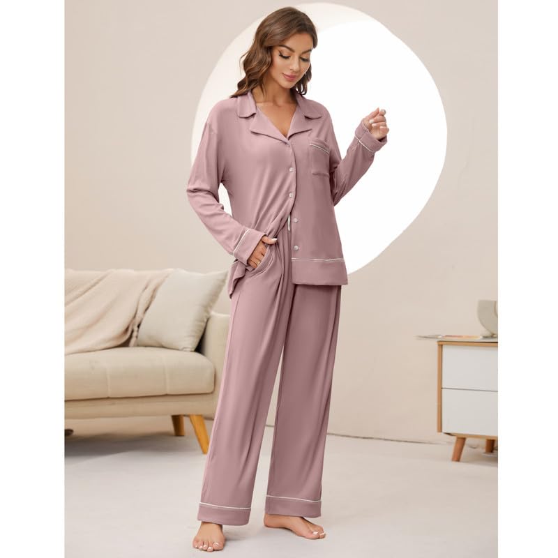 HEARTNICE Women Soft Pajama Sets, Long Sleeve knit Sleepwear Button Up 2-Piece Pjs Lounge Sets3