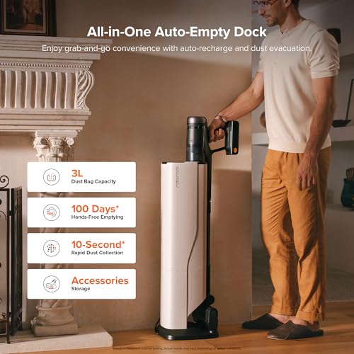 Image of roborock H60 Hub Ultra Cordless Vacuum Cleaner with Auto-Empty Dock, 210AW Suction Stick Vacuum Cleaners for Home and Pet Hair, Rechargeable, 90-Min Runtime, Anti-Tangle Brush, 140 LED Dust Detection