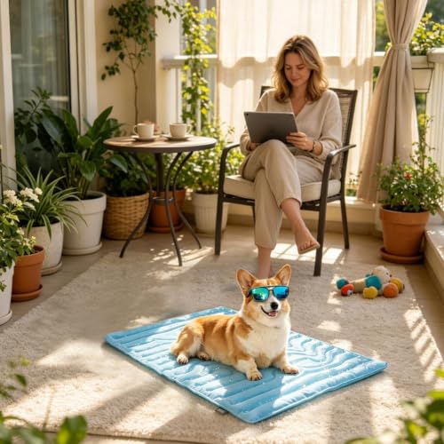 Alfombra refrescante para perros en el jardín y sofá cojín transpirable de seda helada 3
