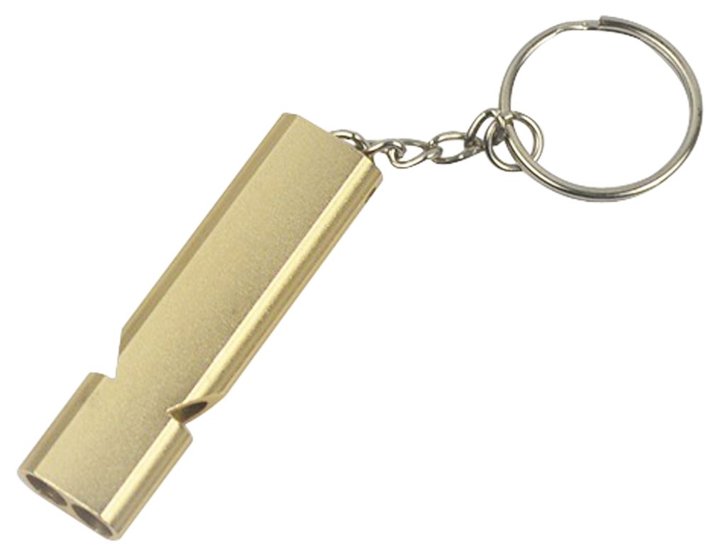 Hxst High Frequency Aluminum Alloy Double Tubes Whistle with Keychain (Golden)