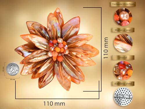 Image of AeraVida Water Lily Mother of Pearl Brooch Pin | Green, Tan Brown, Red, Orange and Rainbow Floral Statement Jewelry for Women | Clothes Accessories | Brooch Dress | Large Brooches