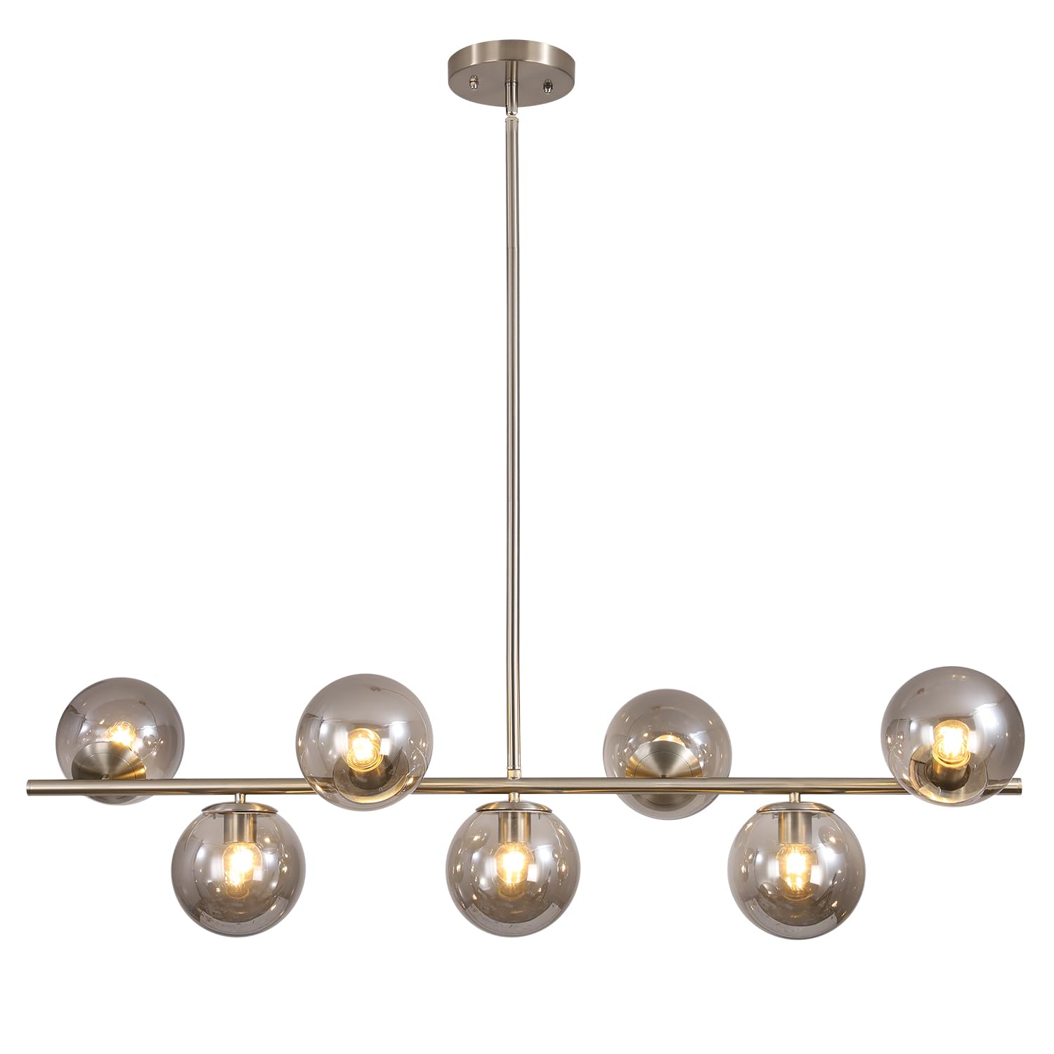 KCO Lighting Mid Century Modern 7-Light Silver Chandelier Brushed Nickel Kitchen Island Pendant Lighting Smoke Gray Glass Globe Hanging Ceiling Pendant Adjustable Round Ball Foyer Chandelier