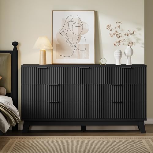 Image of BORNOON 57 inch Long Dresser for Bedroom, 7-Drawer Fluted Chest, Wide Wood Storage Dresser with Metal Slides and Handles, Stable Base, Modern Clothes Organizer for Primary Suite, Guest Room, Nursery