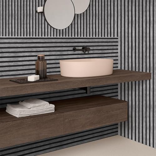 Image of HASTHIP PVC Wall Panels 3D Slat Textured Self Adhesive Black & Grey 16x118i